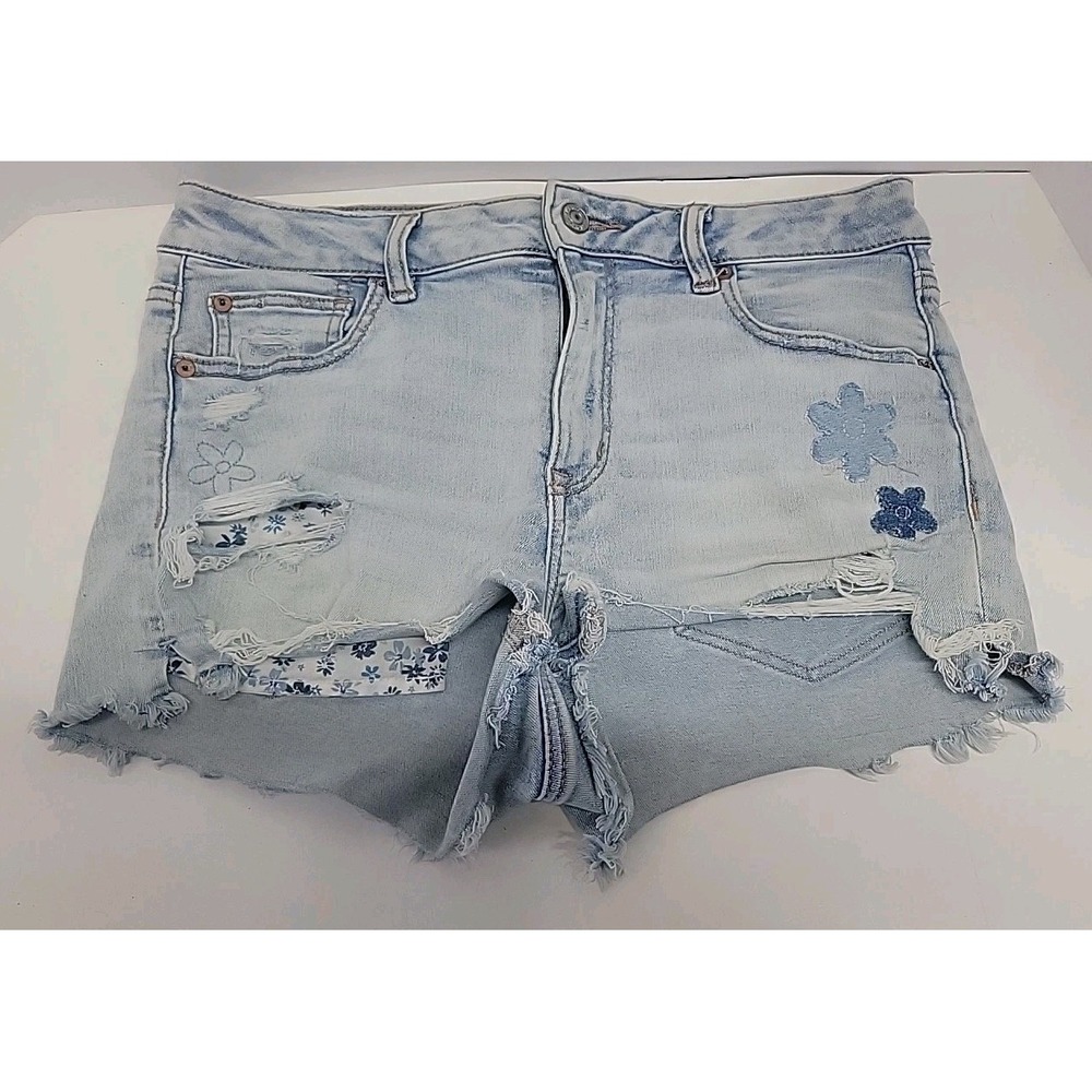 American Eagle shorts womens blue‎ Flowered distressed Sz 10